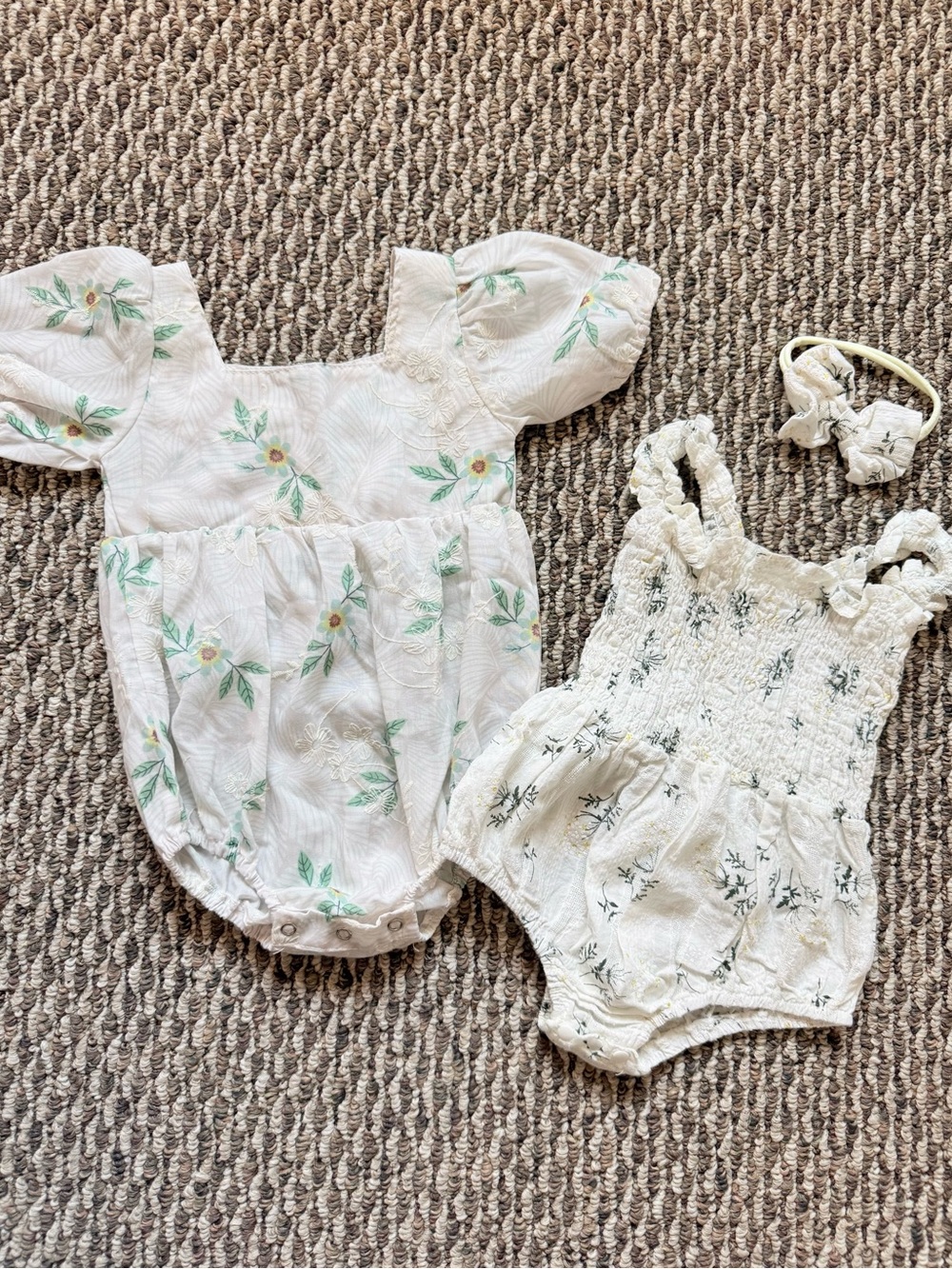 Boho Baby Floral Puff-Sleeve One-Piece in Light Cream